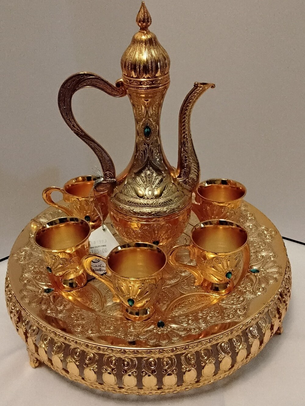 Decorative Gold Turkish Coffee Set with Serving Tray - EUC